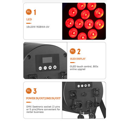Oświetlenie zewnętrzne IP65 wodoodporne 18x20W LED Par RGBWA+UV 6 w 1 DMX512 Światło do mycia na wesela impreza dyskoteka wydarzenie fasada budynku