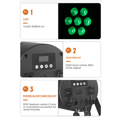 7x20W IP65 DMX512 Stage Bar Party Lights RGBWA-UV 6IN1 LED PAR