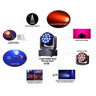 Sprzęt oświetleniowy na scenie wydarzenia pokazu DMX Beam RGBW 12x8w Led Wash Moving Head Light