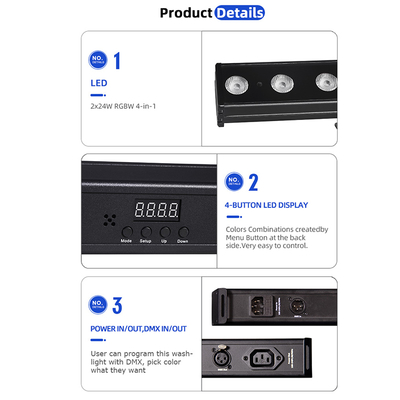 Światło do mycia IP20 DMX512 Zaawansowane rozwiązanie muzyki inteligentnej 24*2W RGBW LED Lights Linear Bar Wall Washer