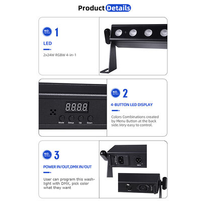 Profesjonalny 9-stopniowy wąski wiązek LED do mycia ścian 24x2W RGBW 4in1 DMX512 Wnętrze Liniowy Bar Światła do Mycia