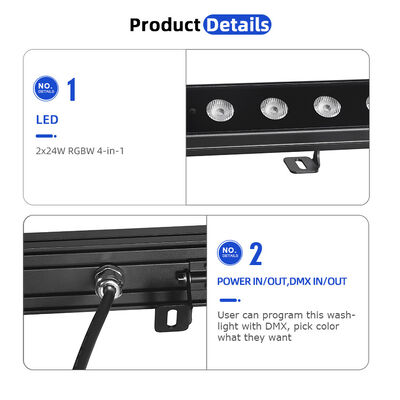2x24W RGBW 4-w-1 IP65 Zewnętrzny LED Liniowy Myjnik ścienny   DMX512 Wodoszczalne Światło do mycia dla budynków, mostów i krajobrazów