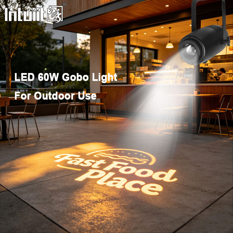Projektor logo LED o mocy 60 W i wysokiej rozdzielczości. Zewnętrzny wodoodporny projektor Gobo z certyfikatem IP65. Światła reklamowe LED