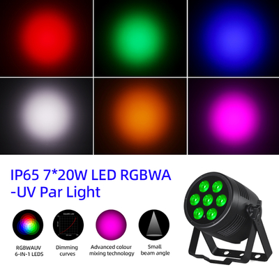 Reflektory LED Par 6w1 Uplights sceniczne 7x20W RGBWA-UV DMX512 Sterowanie Zewnętrzne światła DJ do sceny, imprezy, klubu, dyskoteki, wesela